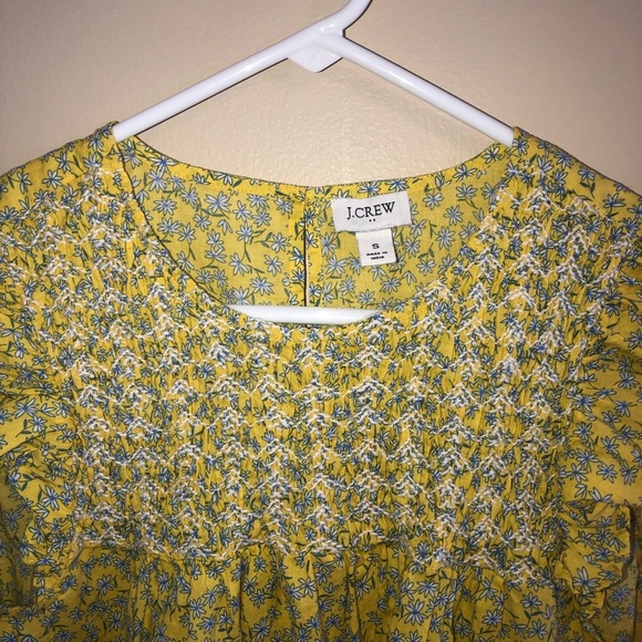 J Crew Factory Yellow Floral Embroidered Peasant Style Blouse - Picture 3 of 6